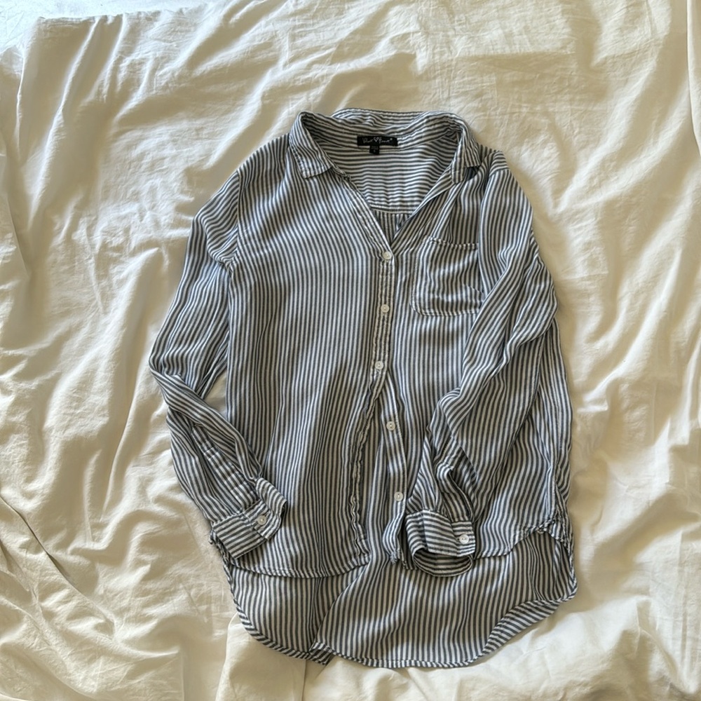 Grey-white striped casual blouse